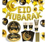 iZoeL Ramadan - Vajilla de 78 piezas, oro negro, ayuda mubarak, vajilla desechable, decoración Eid Mubarak, decoración para jardín, casa, restaurante