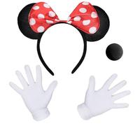 iZoeL Señoras Ratón Disfraz Ratón Diadema Orejas Ratón Lazo Rojo Y Negro + Guantes Blancos + Nariz Señoras Disfraces De Carnaval Tema Fiesta Dsfraces