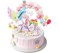 iZoeL Unicornio Decoración de Tartas Cumpleaños Happy Birthday Banderines Globos Arcoiris Cake Topper Decorar Tartas Infantiles Niñas