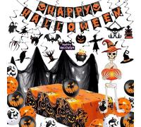 iZoeL XXL Halloween Party Decoración HAPPY HALLOWEEN Guirnalda Decoración Techo Espiral Fantasmas Esqueleto Mantel Globos Miedo Halloween Decoración Party Decoración