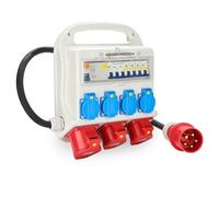 Izrielar Distribuidor mural con RCD, distribuidor de corriente 2 x CEE 400V/16 4 x 230V Schuko IP44 de 5 polos para obras, conducto de goma, tapa abatible de seguridad de la toma de corriente