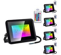 Izrielar Foco LED 5x 20W RGB con control remoto, 16 colores, 4 modos, función de memoria de cambio de color, foco de exterior impermeable IP66, foco de luz para exterior, interior, fiesta en el árbol