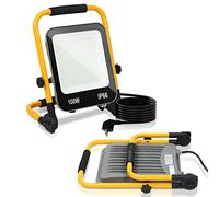 Izrielar LED proyector de construcción, luz de trabajo 100W, 10000LM LED proyector reflector con cable 3M y enchufe, impermeable IP66 proyector para interior y exterior obra garaje taller, blanco frío