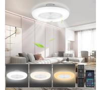 Izrielar Ventilador de Techo 80W con Iluminación, 6 Velocidades de Viento Ajustables, Regulación Continua, 55CM LED Luz de Ventilador con Mando a Distancia y APP, Modo Verano & Invierno, Temporizador