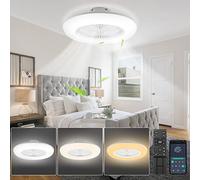 Izrielar ventilador de techo con iluminación, 80W luz de techo regulable con mando a distancia, APP, velocidad del viento de 6 pasos, temporizador de temperatura de 3 colores, adelante y atrás