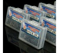Izu - Caja de anzuelos de pesca con púas, acero de alto carbono, punta curvada negra, juego de aparejos terminales portátiles para equipo de pesca gruesa de agua dulce (6)