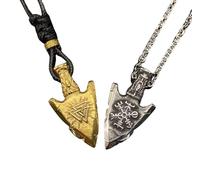 IZZY RELIC Collar Vikingo para Hombre - Punta de Flecha con Símbolos Nórdicos - Amuleto de Protección - Acero Inoxidable - Cadena de Acero (IZZYRELIC0006)