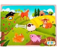 J.A.D.E - Puzzle Forma Animales de la Granja - 1ª Edad - Juego Educativo - Primeras Reflexiones - 052481-6 Piezas - Multicolor - Madera FSC - Diseño Francés - Puzzle Infantil - a Partir de 18 Meses