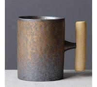 J.AKSO - Taza de café de cerámica con mango de madera, estilo japonés vintage, taza de agua para el hogar y la oficina