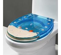 J, asiento del inodoro Ocean Series con efectos 3D, asiento de inodoro lento, cierre de inodoro, asientos de resina llenos de conchas reales y grava, bisagras de acero inoxidable, fácil de instalar y