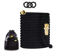 J&B XpandaHose Manguera de jardín extensible de 50 pies con soporte, resistente resistencia superior 3750D, núcleo de látex de 4 capas, conectores de latón extra fuertes y bolsa de almacenamiento (negro 50)