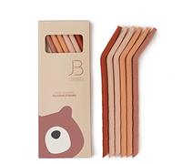 J.Born - Juego de pajitas de silicona y cepillo de limpieza, pajitas reutilizables de silicona, espirales plegadas sin BPA, reutilizables, 100% silicona de grado alimenticio (rojo)