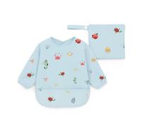 J.Børn Babero de manga larga para bebés de 6 a 12 meses, baberos impermeables para el destete + bolsa de almacenamiento a juego gratuita para el destete dirigido por el bebé (Océano)