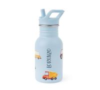J.Børn Botella personalizada con pajita para niños 350ML | Diseños pintados a mano | Botella de acero inoxidable individual segura para alimentos | Botella de agua ligera (viaje por carretera)