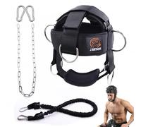 J Bryant Entrenador de cuello con peso con banda de resistencia y cadena de acero. Arnés ajustable con diseño de cruz y soporte de barbilla acolchado para entrenamiento de cuello en el estudio y en