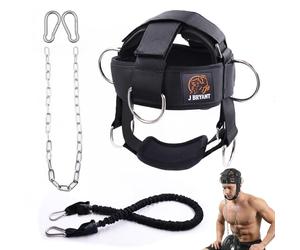 J Bryant Entrenador de cuello con peso con banda de resistencia y cadena de acero. Arnés ajustable con diseño de cruz y soporte de barbilla acolchado para entrenamiento de cuello en el estudio y en