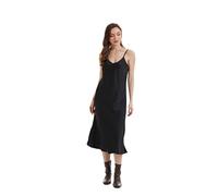 J.Corrine Vestido de satén para mujer, tirantes delgados, longitud midi con cuello en V, abertura lateral, informal, fiesta, sexy, vestido de noche largo, Negro , M