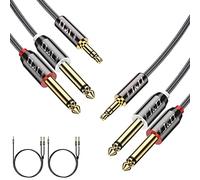 J&D 2-Pack Cable de Divisor 3,5 mm TRS Macho a 2 x 6,35 mm TS Macho Mono con Trenza de Nylon para Amplificadores, Altavoces, 2.7 M