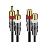 J&D 2 RCA Extensión Cable Macho a Hembra, Concha de Cobre Chapado en Oro 2RCA Macho a 2RCA Hembra Cable de Extensión de Audio Estéreo Adaptador de Cable, 1,8 Meter