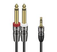 J&D 3,5 mm a Doble 6,35 mm pulgada Audio Estéreo Divisor Y Cable, 3,5 mm TRS Estéreo Macho a Doble 6,35 mm Mono Macho Divisor en Y Cable para Amplificadores/Grabador de Audio Mezclador, 0,9 Meter