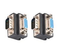 J&D Adaptador DB15 VGA 15 Pin 90 Grados, 2 Paquetes D-Sub 15 Ángulo Recto Conector Recubierto de Níquel Convertidor de Acoplador Adaptador de 15 Pines VGA Macho a Hembra