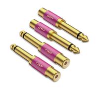 J&D Adaptador de Audio RCA a 1/4, Paquete de 4, Conector Mono Macho de 6.35mm a Hembra RCA, Conectores para Guitarra Chapados en Oro, Rojo