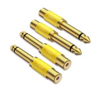 J&D Adaptador de Audio RCA a 1/4, Paquete de 4, Conector Mono Macho de 6.35mm a Hembra RCA, Conectores para Guitarra Chapados en Oro, Amarillo