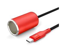 J&D Adaptador USB-C a Toma de Encendedor 12V, Puerto Tipo C 36W con Protocolo PD, Cable de USB-C a Alimentación para Dash CAM, GPS, Rojo, 0.3 m