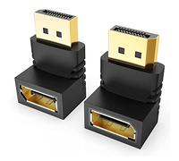 J&D Adaptadores DisplayPort de 90 y 270 Grados, Paquete de 2 Chapado en Oro, Ángulo Recto, Convertidor DP Macho a Hembra, Adaptador 4K