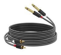 J&D Cable Audio de 2X6,35 mm a 2RCA, Chapado en Oro 2X6,35mm TS Macho a 2 RCA Macho Cáscara de PVC Estéreo Adaptador de Audio y Divisor RCA Cable con Trenzado de Nailon, 1.8 Meter