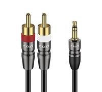 J&D Cable Audio Jack a 2RCA, Tarea Pesada RCA Cable Concha de Cobre Chapado en Oro 3,5 mm Macho a 2 RCA Macho Estéreo Cable para Teléfono Inteligente/Reproductor MP3/Tableta, 1,8 Meter