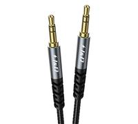 J&D Cable Auxiliar Trenzado de Nylon 3,5 mm, Adaptador de Entrada de Audio con Conector Baño de Oro y Carcasa de Aleación de Aluminio, Cable de Audio de Alta Fidelidad para Coche, Gris, 2 m
