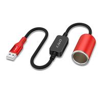 J&D Cable Convertidor USB A Macho a Toma de Mechero de Coche 12V Hembra, 30 cm, Adaptador de 12V 18W, Compatible con Cámara de Salpicadero, GPS, Tiras LED para Coche, Rojo