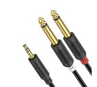 J&D Cable de 3,5 mm a 2x6,35 mm, Chapado en Oro [AudioWave Series] 3,5 mm 1/8" TRS Macho a 2x6,35 mm 1/4" TS Macho Mono Dorado para Amplificador, Mezclador, Grabadora, 2,7 M