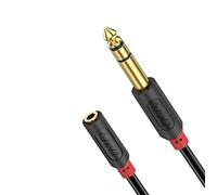 J&D Cable de 3,5 mm a 6,35 mm, Chapado en Oro [Audiowave Series] 3,5mm 1/8'' Hembra TRS a 6,35 mm 1/4'' Macho TRS Cáscara de PVC Estéreo Adaptador de Audio Cable - 15 Feet