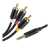 J&D Cable de 3.5 mm a RCA, Transmisión de Audio/Video, Cable AUX TRRS de 1/8" a 3 Enchufes RCA macho, Compatible con Televisores Sony, Reproductores de DVD, Videocámaras, Handycam, 1.5 m