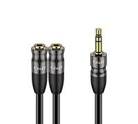 J&D Cable de 3,5 mm Audio Estéreo, Carcasa de Cobre Servicio Pesado 1/8 Pulgada TRS Macho a 2 x 3,5 mm 1/8 Pulgada TRS Hembra Audio Estéreo Y Cable Divisor, 0,2 Meter
