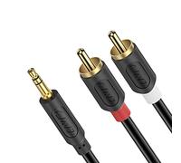 J&D Cable de audio 3.5mm a RCA, Chapado en Oro Audiowave Series 3,5mm Macho a 2 RCA Macho Estéreo Adaptador de Audio y Divisor RCA Cable para Móvil,iPod,PC,Altavoz, 0,9 Meter