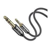 J&D Cable de Audio Estéreo de 3,5mm a 6,35mm, TRS Macho Chapado en Oro de 3,5mm (1/8") a 6,35mm (1/4") TRS Macho, Carcasa de Cobre, Trenzado de Nailon para Smartphone, Amplificadores, 1.8 m