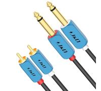 J&D Cable de Audio Estéreo Dual 1/4 Pulgada TS a Dual RCA, Cable RCA a 1/4 con Conector Chapado en Oro y Carcasa de Aleación de Aluminio Resistente para Home Theater, Amp, Sistemas Hi-Fi, 2 M