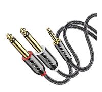 J&D Cable de Divisor 3,5 mm TRS Macho a 2 x 6,35 mm TS Macho Mono con Carcasa de Aleación de Zinc y Trenza de Nylon para Amplificadores, Altavoces, Mesa de Mezcla, 0.9 Meter