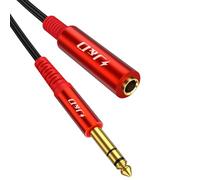 J&D Cable de Extensión 6.35 mm, Estéreo Macho a Hembra, Conectores Chapados en Oro, PVC Duradero y Cobre, Extensor de Audio Profesional para Auriculares, Guitarras, Cine en Casa, Rojo, 3 m
