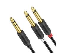 J&D Cable Jack a Doble Jack, 6,35mm 1/4" Macho TRS a Doble 6,35 mm 1/4" Macho TS Cable de Inserción Mono Estéreo Adaptador de Audio Y Divisor Cordón, para Compresor, Ecualizador- 0,9 Meter