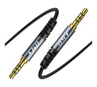 J&D Cable TRRS de 3,5 Mm, Trenzado de Nailon, Cable Auxiliar Macho a Macho con Conector Chapado en Oro y Carcasa de Aleación de Aluminio para Auriculares, Radios de Coche y Más, Gris, 2 m