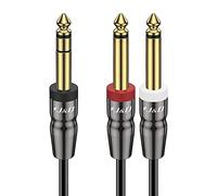 J&D Cable TRS 1/4" a Doble TS, Chapado en Oro, 6.35mm Estéreo Macho a 2 Mono Macho, Divisor en Y Adaptador para Interfaz de Audio, Mezclador, Equipos de Estudio, 1,8 Metros