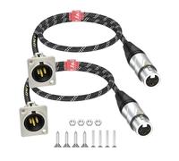 J&D Cable XLR Tipo D, Pack de 2 Cables Pasantes XLR, Adaptador de Hembra a Macho Trenzado de Nailon para Caja de Escenario, Panel, Montaje, Caja de Piso, Sin Soldadura para Audio Pro, 0,6 Metro