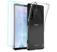 J&D Compatible para Sony Xperia 1 IV Funda, Cristal Claro Anti-Amarillo Caso con (2 Paquetes) Protectores de Pantalla, TPU Silicona Bumper Carcasa, No Compatible para Xperia 10 IV, Transparente