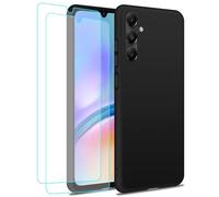 J&D Compatible pour Samsung Galaxy A05s Funda, Cristal Claro Anti-Amarillo Caso con (2 Paquetes) Protectores de Pantalla, TPU Silicona Bumper Carcasa pour Galaxy A05s, Negro