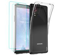 J&D Compatible pour Samsung Galaxy Xcover 5 Funda, Cristal Claro Anti-Amarillo Caso con (2 Paquetes) Protectores de Pantalla, TPU Silicona Bumper Carcasa pour Galaxy Xcover 5, Transparente