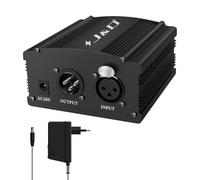 J&D Fuente de Alimentación Phantom 48V, Diseño de 1 Canal con Adaptador, Compatible con Todos los Micrófonos de Condensador, Ideal para Grabación Musical Profesional y Uso en Estudio, Negro